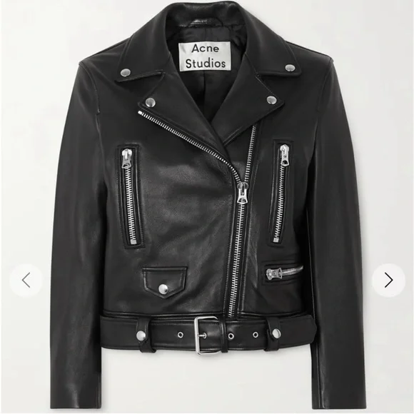 Acne Black Leather Jacket - Mock Style